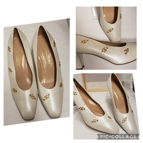Joel Parker 7 1/2 B Off White/Cream/Bone Vintage Pumps Made in Naples, I… - Picture 1 of 6